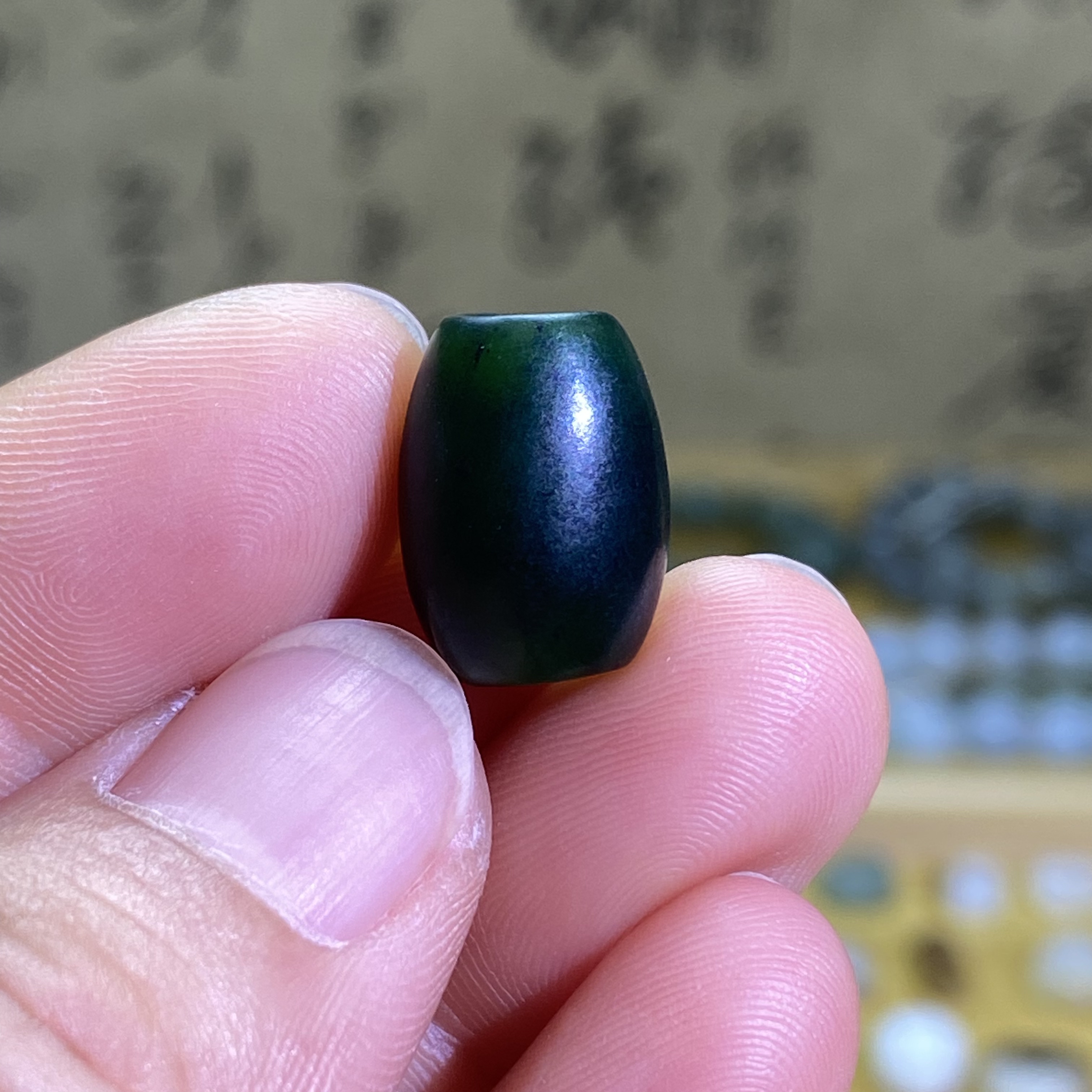 和田玉碧玉菠菜绿随型桶珠配饰复古风老光工艺手编绳手链多宝配珠