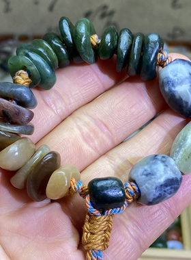 和田玉随型珠子扣子多宝手编绳手链老光工艺复古风藏式手串挂饰