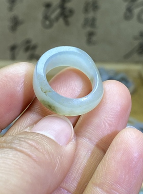 和田玉青白玉籽料卡16随型戒指跑环满皮洒金皮国风复古戒圈挂饰