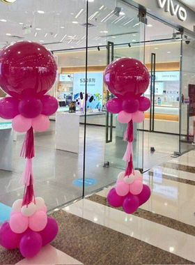 粉绿色花朵气球链半拱门立柱路引商场门店铺开业氛围装饰场景布置