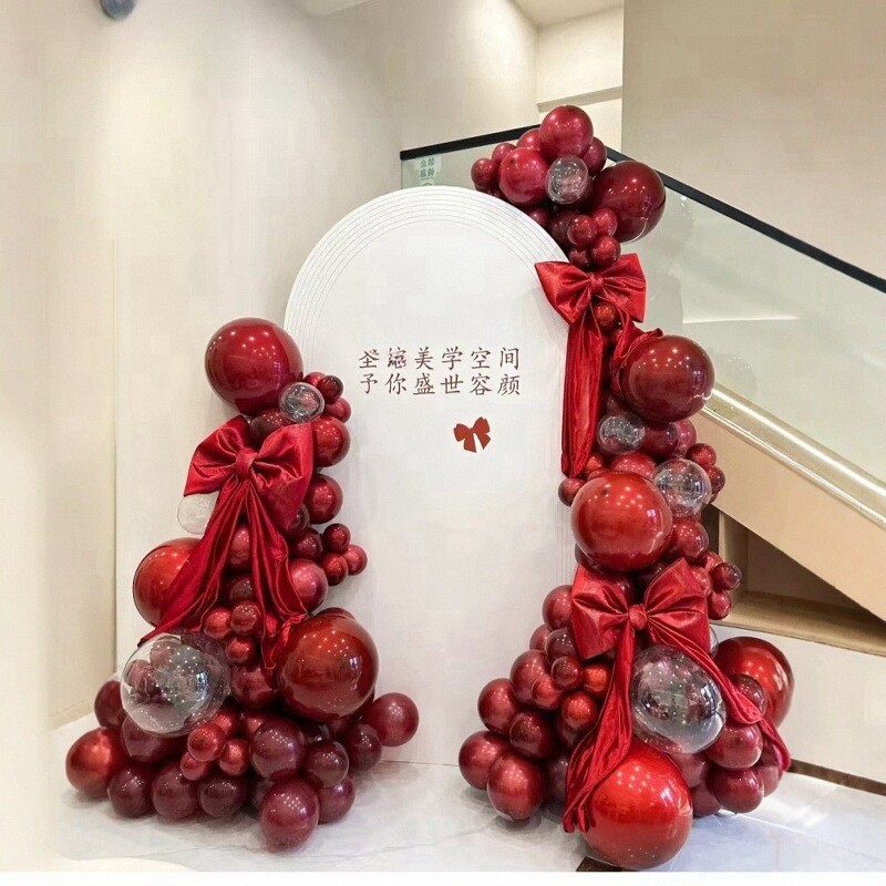新款翡翠红气球链拱门开业年会