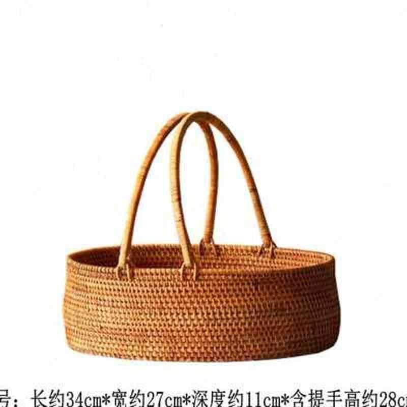藤编收纳筐 纯手工 家用 桌面水果篮花篮手提竹制品筐子篮子 竹i.