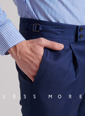 lessmore多少定制男士新款休闲西裤羊毛修身调节袢海军蓝男装下装