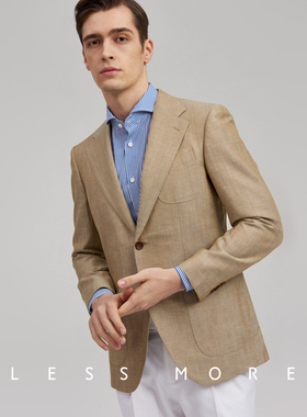 lessmore多少男士西服外套商务休闲男卡其色亚麻春夏西装上衣男装