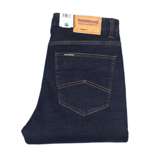 苹果加绒牛仔裤男款弹力秋冬季加厚宽松直筒高腰中年高档休闲男裤