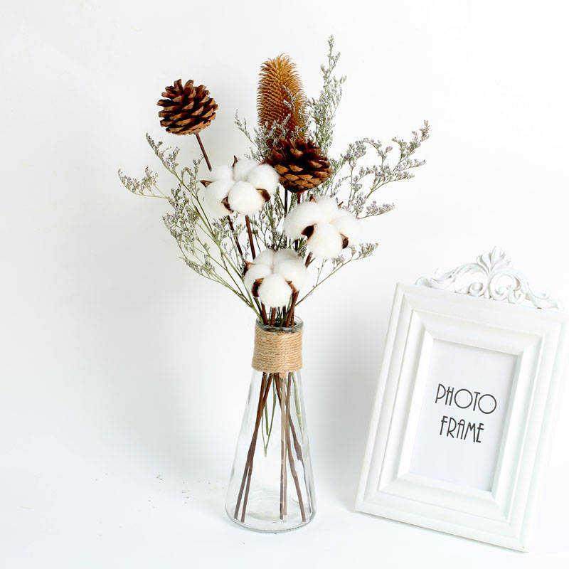 勿忘我兔尾木棉干花花束ins家居摆件麦子松果diy插花客厅摆设