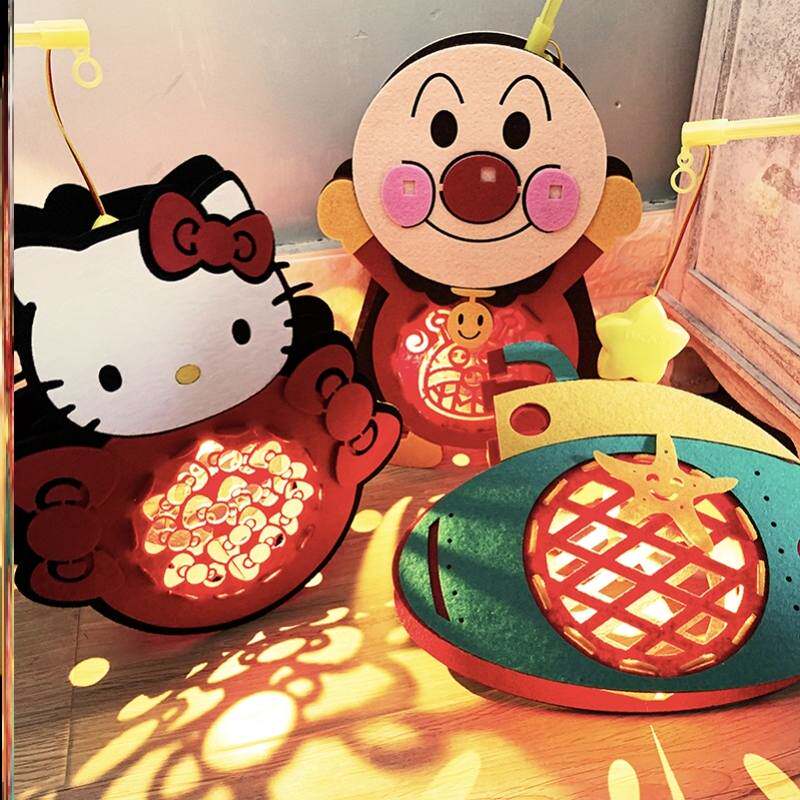 中秋节手提无纺布不织布发光灯笼儿童手工diy卡通恐龙幼儿园材料