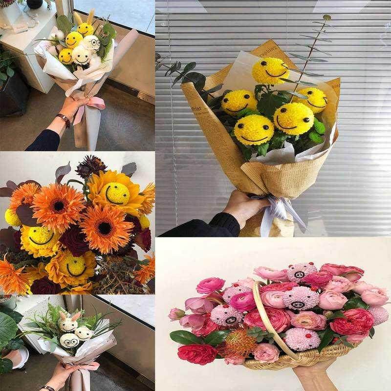 diy贴纸菊材料笑脸乒乓表情花束创意乒乓球菊卡通贴纸乒乓材料