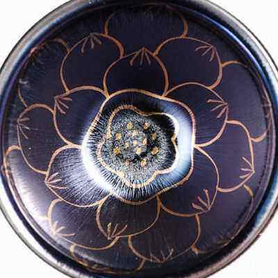 苼宝 建阳建盏描金佛莲金盏莲花茶杯手工铁胎耀变兔毫主人杯o