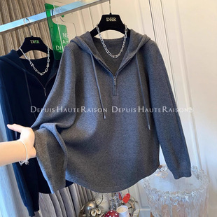 胖妹妹240斤纯色连帽半拉链卫衣长袖 宽松德绒上衣服 T恤女春秋冬季