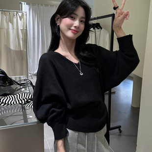 针织衫打底宽松黑色浅灰色纯色新款毛衣2025秋冬季V领绑带