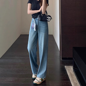 版型正显腿长高腰窄版浅蓝色阔腿牛仔裤女春夏2026新款