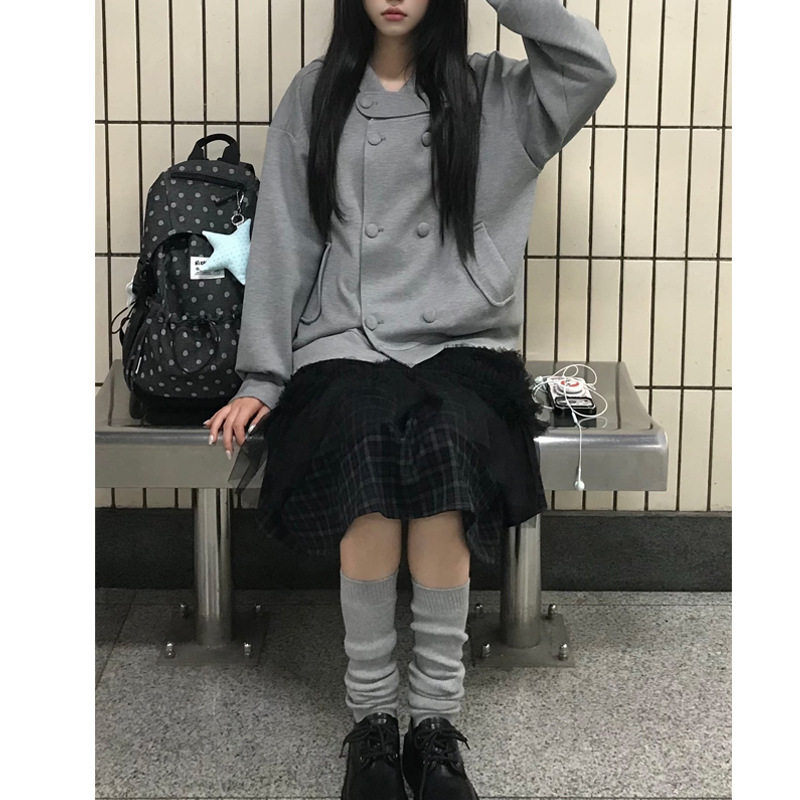 jk学院风双排扣莫代尔空气层卫衣韩系连帽卫衣女秋季卫衣半裙套装
