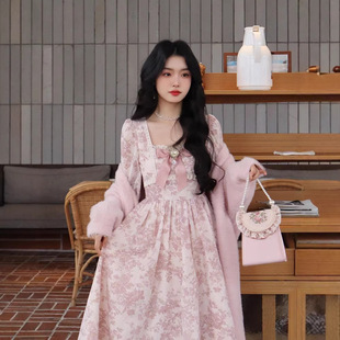 法式甜美碎花长袖连衣裙气质长裙收腰温柔风仙女春秋季裙子