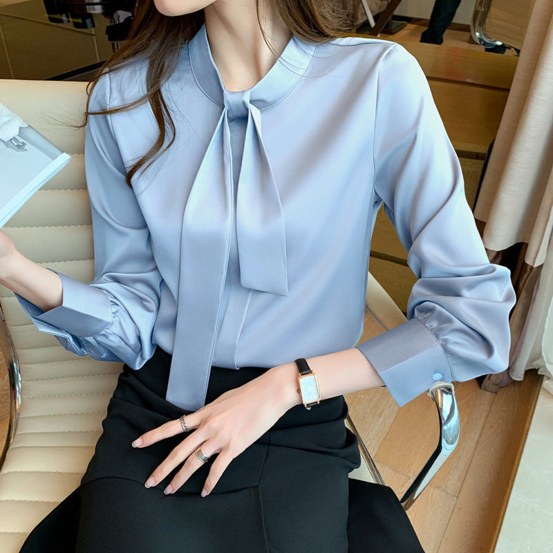 2026春季新款醋酸缎面高级感职业衬衫气质西装内搭长袖上衣女