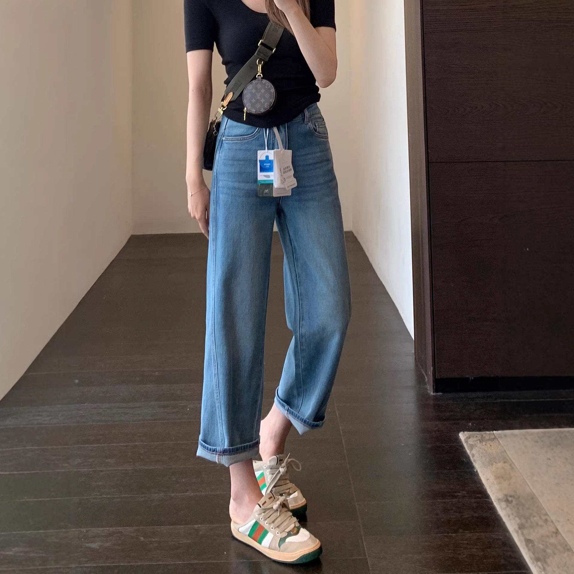 经典高腰显瘦宽松9分直筒阔腿牛仔裤女2026春夏新款女装长裤