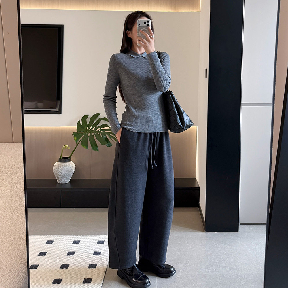 秋季女款香蕉裤九分裤休闲长裤羊毛桑蚕丝棉卫裤阔腿裤