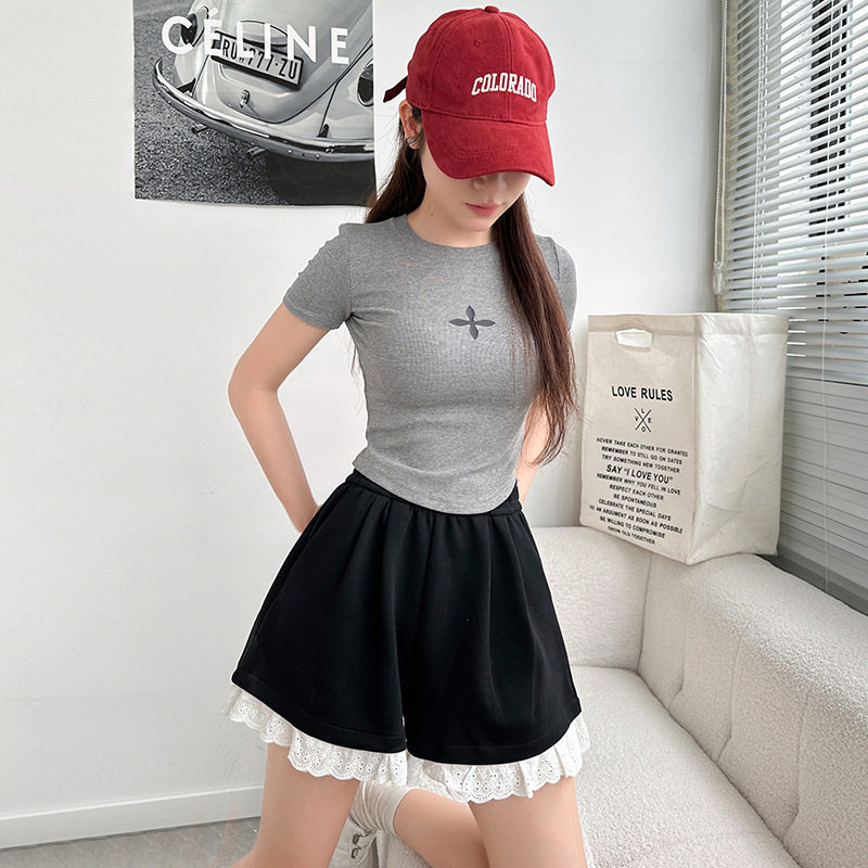 黑色灰色短裤女夏季2026新款高腰显瘦小个子阔腿休闲五分裤