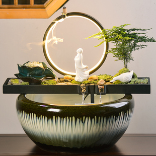 流水摆件循环器鱼缸瓦缸石槽上半部配件庭院户外客厅阳台造景中式