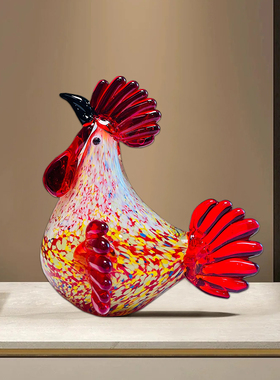 琉璃手工艺术品彷真咕咕鸡玻璃公鸡生肖鸡摆件桌面装饰品非遗礼物