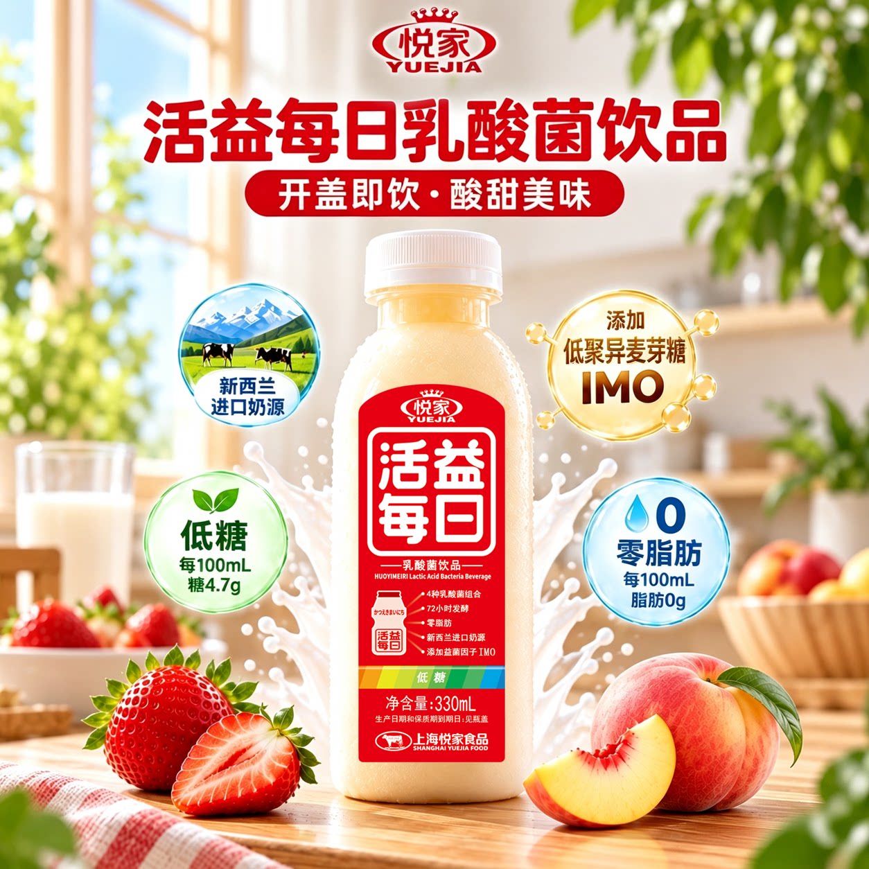 悦家低糖活益每日乳酸菌饮品330mlx1瓶