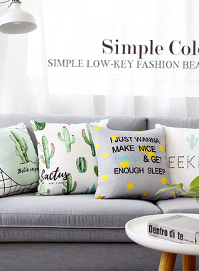 绿色仙人掌粉灰色少女时尚抱枕靠枕客厅沙发样板房抱枕北欧靠垫