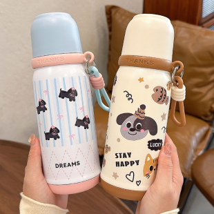 可爱保温杯女生高颜值水杯学生上学专用直饮吸管杯子带杯盖可喝水
