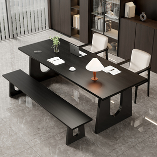 去客厅化书桌黑色意式轻奢双人家用办公桌工作台创意书法桌学习桌