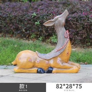 仿铜梅花鹿摆件户外玻璃钢圣诞鹿雕塑园林景观圣诞节商场酒店装 饰