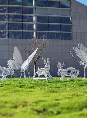 户外装饰不锈钢雕塑兔子摆件铁艺镂空蝴蝶小区草坪公园林景观小品