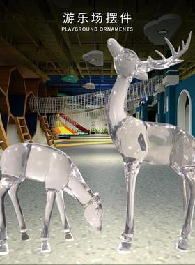 透明树脂水晶鹿艺术创意梅花鹿装饰摆件酒店别墅小区大堂地产雕塑