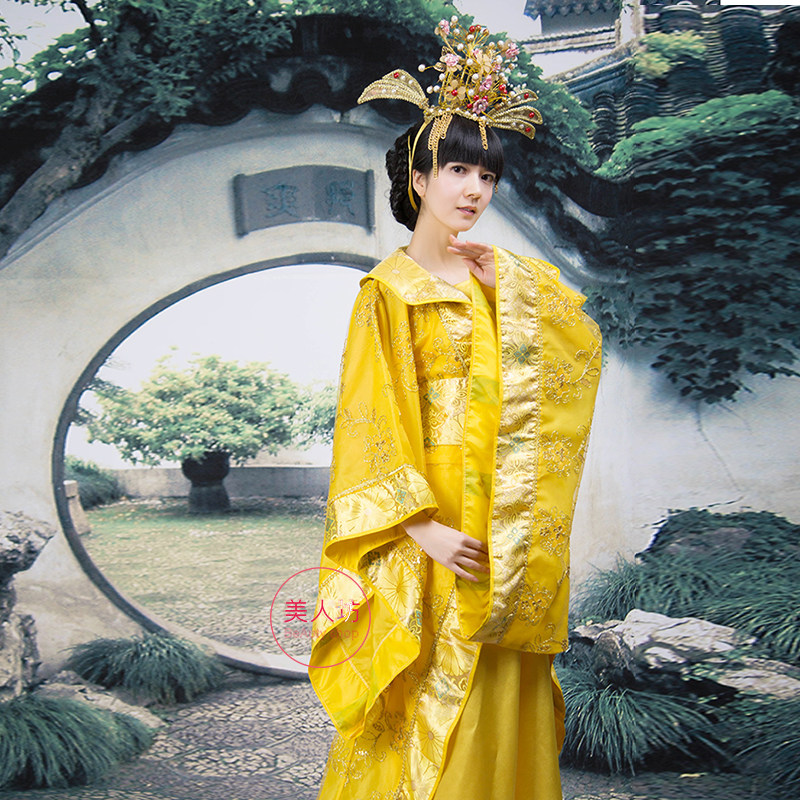 [대여] 당나라 고대 의상 넓은 소매 선녀 황실 첩 큰 꼬리 레이스 수 놓은 HANFU 무대 공연 의상 대여