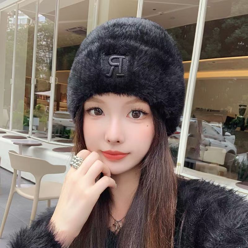 秋冬帽子新款绒帽子仿貂毛秋冬保暖针织女帽女大头围字母毛线帽潮