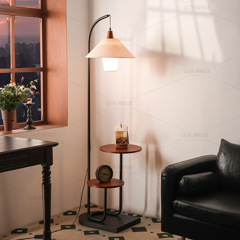 谊景中古风落地灯双层置物装饰灯