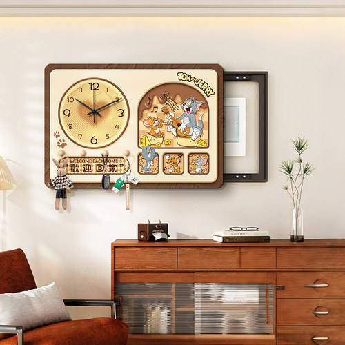 猫和老鼠洞洞板电表箱装饰画带钟表2025新款配电箱盒遮挡挂画