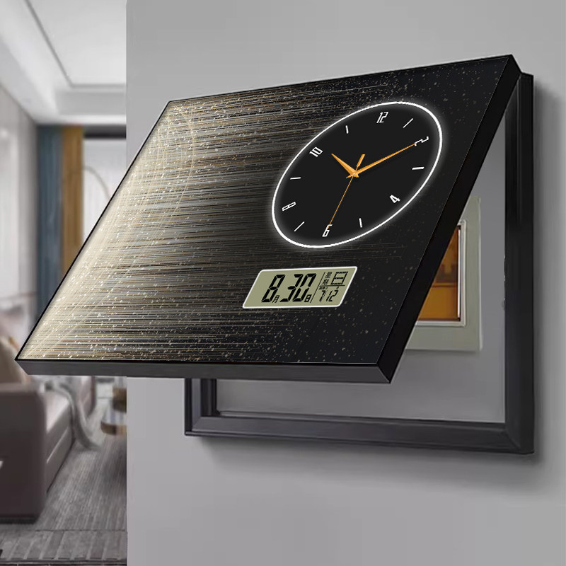 极简光影万年历电表箱装饰画带电子钟表挂钟免打孔电闸盒遮挡挂画