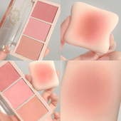 腮红三色盘高光腮红腮紫蜜桃橘粉烤奶茶色裸妆新款 哑光自然杏粉色