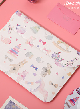 原色工场适用于苹果华为笔记本13/12英寸PU皮革蚕丝纹防摔超薄内胆包MacBookAirPro商务便携女生卡通电脑包