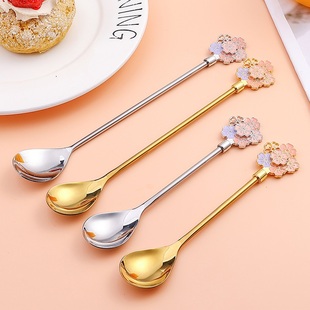 304不锈钢咖啡勺子水杯樱花勺可爱甜品 搅拌勺子家用长柄勺子