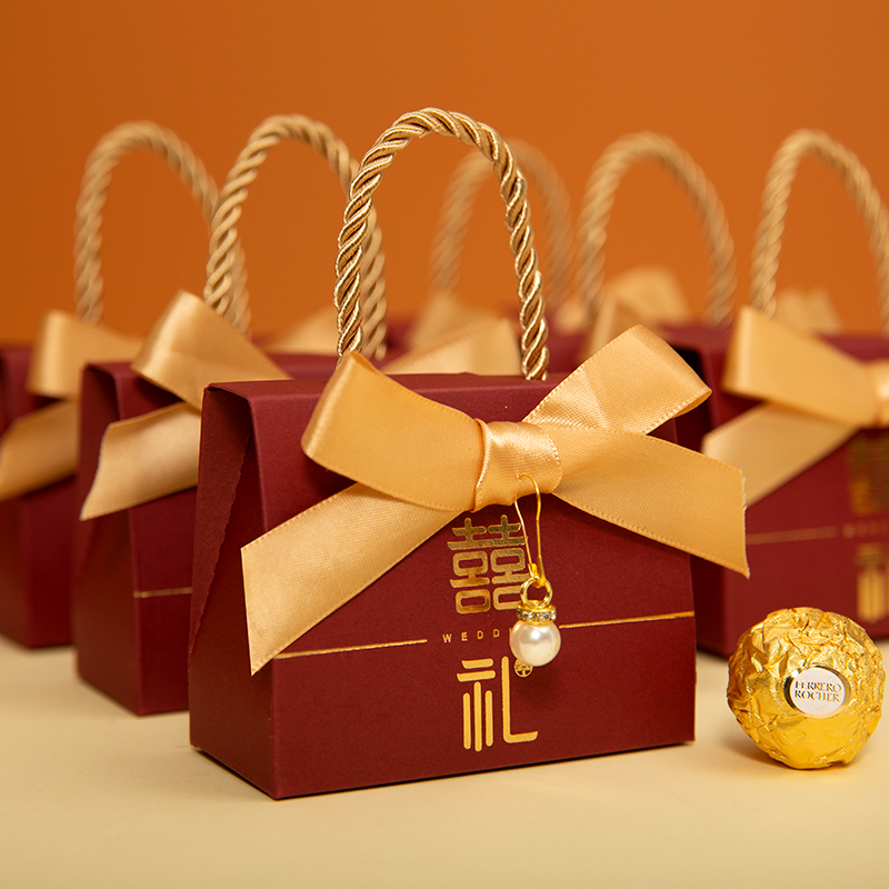 2025新款ins手提式结婚订婚囍礼喜糖盒婚礼糖果盒喜糖袋伴手礼盒