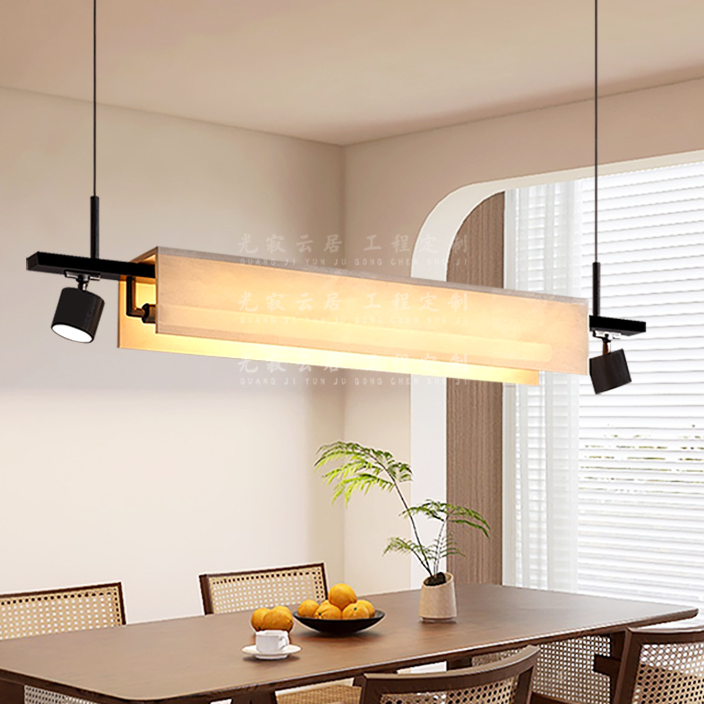 新中式餐厅包厢餐桌火锅民宿茶室禅意民宿吧台复古布艺带射灯吊灯