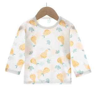 宝宝纯棉长袖t恤儿童空调家居服夏男女童上衣单件无骨婴儿薄睡衣