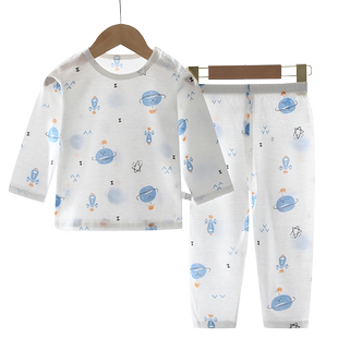 宝宝睡衣纯棉薄款儿童家居服夏季男童空调服女童长袖套装婴儿夏装