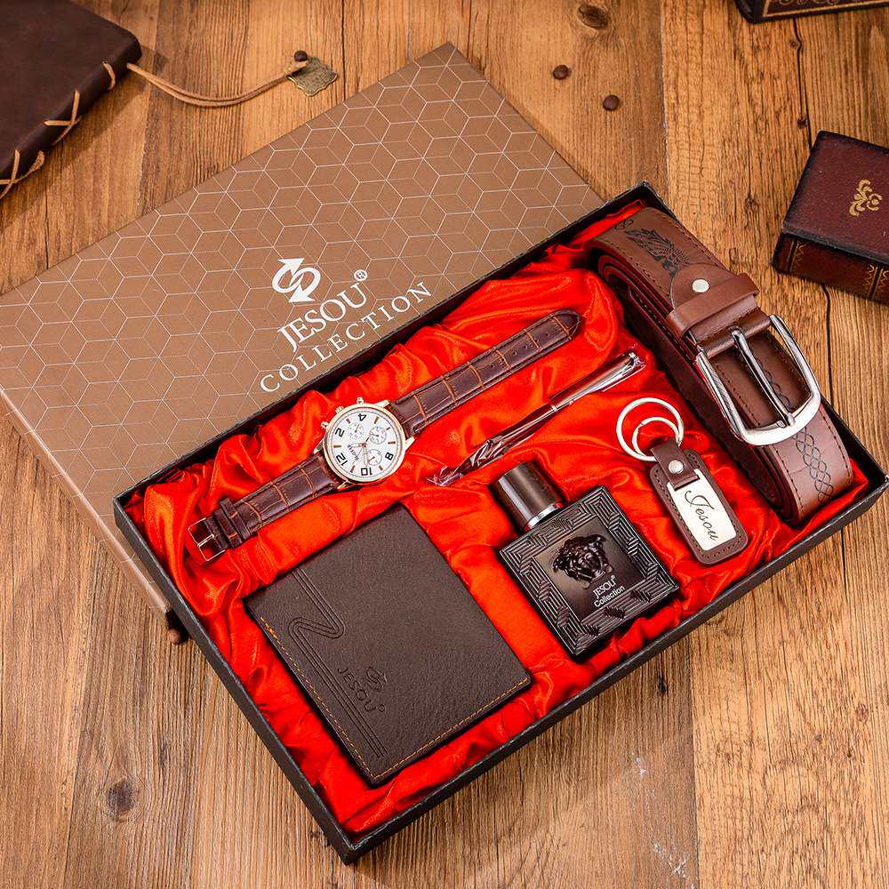t boutique gift set belt   wallet perfume keychain watch pen
