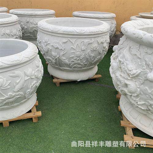仿古青石雕鱼缸石盆户外庭院家用养鱼荷花石缸多种造型欧式花盆
