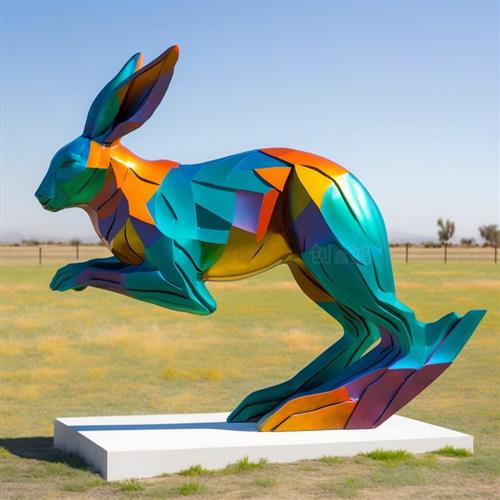 玻璃钢雕塑几何动物卡通切面兔子户外公园广场园林大型景观装饰