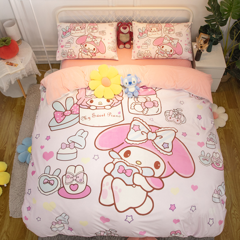 新品卡通牛奶绒四件套美