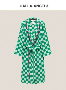 CallaAngel嘉纳安琪纯棉浴袍棋盘格柔软吸水男全棉毛巾料女睡袍