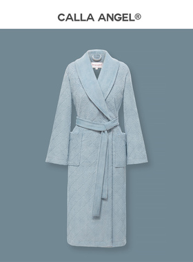CallaAngel进口埃及棉四叶草提花浴袍男毛巾料纯棉吸水女长款浴衣