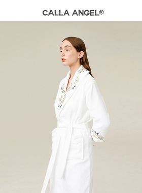 CallaAngel刺绣浴袍女毛巾料纯棉长绒棉柔软吸水厚款浴衣bathrobe
